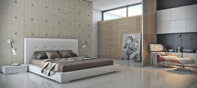 120729Concretebedroomfeatrewall665x299 Vẻ đẹp mới lạ của những bức tường không bằng phẳng mang đến cho bạn